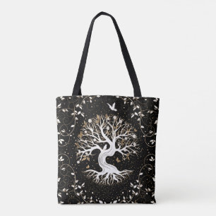 Baum des Lebens - Yggdrasil - Schwarz-weiß und Gol Tasche