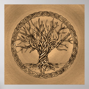 Baum des Lebens - Yggdrasil - Sepia-Leinwand Poster