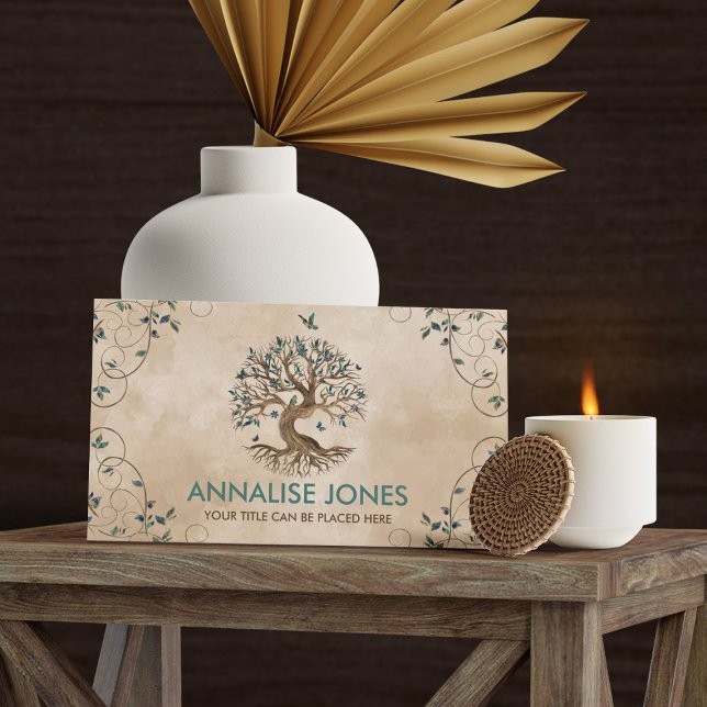 Baum des Lebens - Yggdrasil - Türkisfarbene Blätte Visitenkarte (Von Creator hochgeladen)