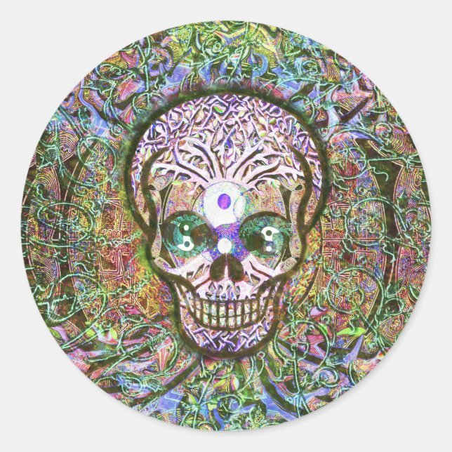 Baum des Lebens, Yin Yang Augen, Schädel Runder Aufkleber (Vorderseite)