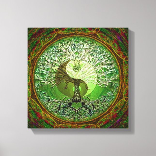 Baum des Lebens Yin Yang Green Heart Leinwanddruck (Vorderseite)