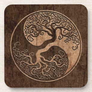 Baum des Lebens Yin Yang mit hölzernem Korn-Effek Getränkeuntersetzer