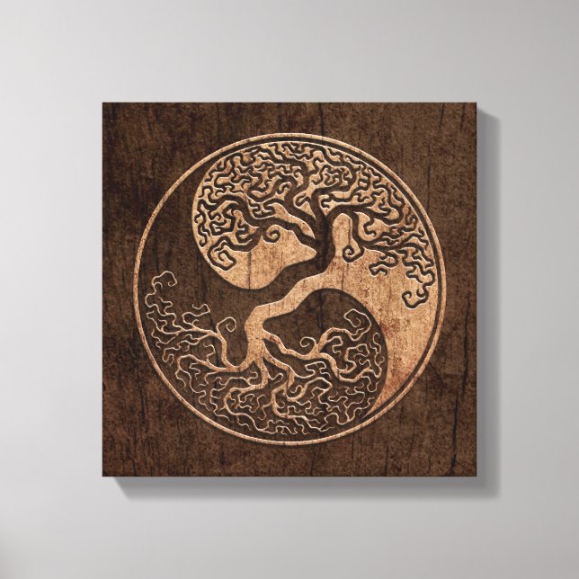Baum des Lebens Yin Yang mit Holzkörneffekt Leinwanddruck (Vorderseite)