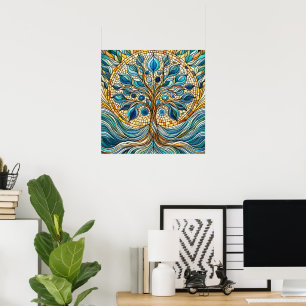 Baum des Lebens – zerbrochenes Glasmosaik in Aquab Poster