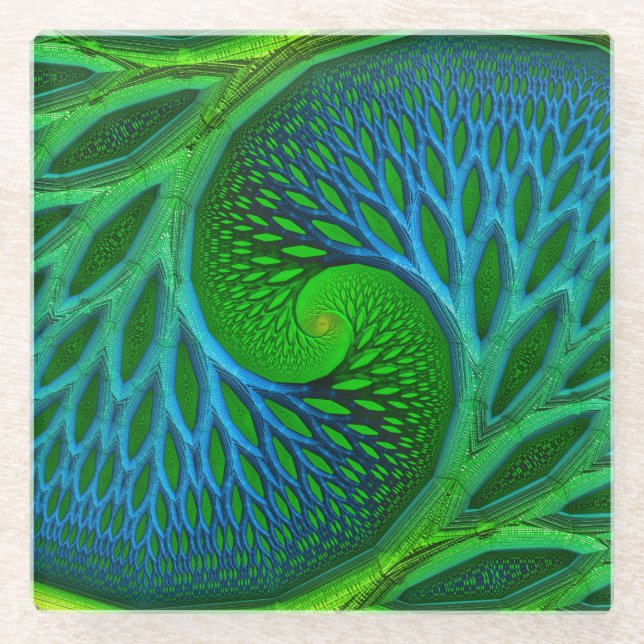 Baum des lebensspiralen Fraktals Glasuntersetzer (Vorderseite)