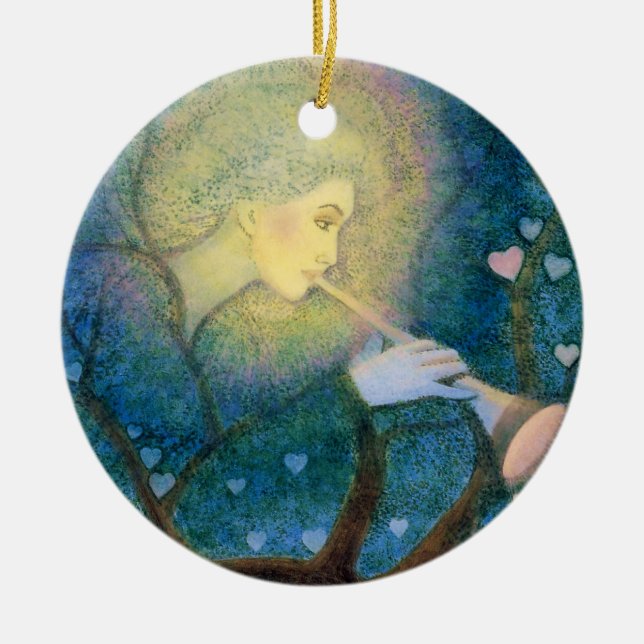 Baum-Engels-musikalisches Herz-Liebe-Weihnachten Keramik Ornament (Vorne)