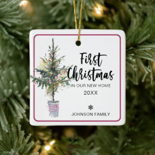 Baum Erstes Weihnachten in unserem neuen Zuhause F Keramikornament