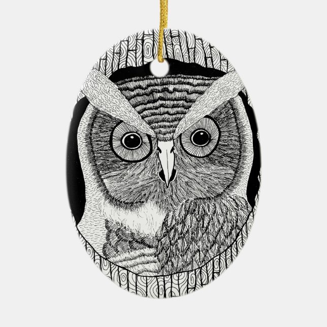 Baum-Eulen-Verzierung Keramik Ornament (Vorne)