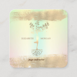 Baum Frauen Silhouette Gold Pinselstrich Holografi Quadratische Visitenkarte