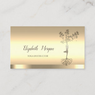 Baum Frauen Silhouette, Gold Yoga-Lehrerin Visitenkarte