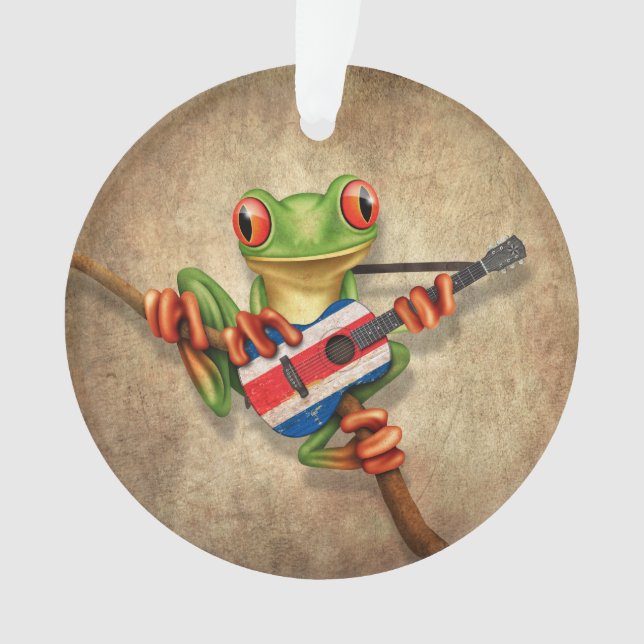 Baum-Frosch, der Costa Rica-Flaggen-Gitarre spielt Ornament (Vorderseite)