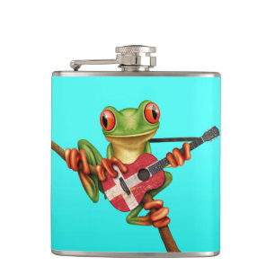Baum-Frosch, der dänisches Flaggen-Gitarren-Blau Flachmann