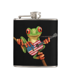 Baum-Frosch, der Flagge-Gitarren-Schwarzes spielt Flachmann
