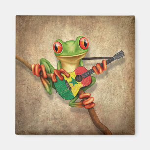 Baum-Frosch, der Senegal-Flaggen-Gitarre spielt Magnet