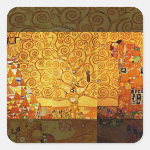 Baum Gustav Klimt Nouveau Quadratischer Aufkleber