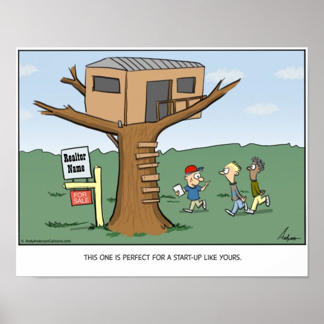 Baum House Immobilie Cartoon personalisiert Poster (Vorne)