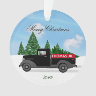 Baum im Vintagen Schwarzen LKW - Frohe Weihnachten Ornament