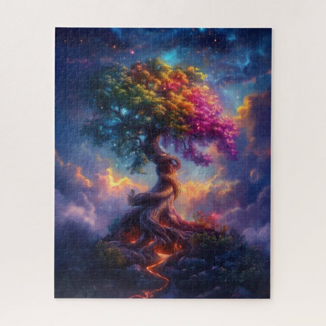 Baum in einer psychedelischen Traumlandschaft (Vertikal)