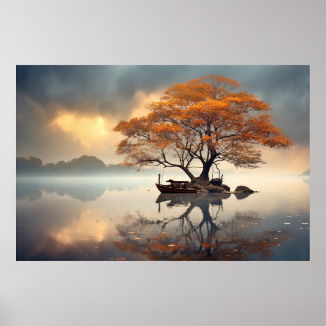 Baum in ruhiger Lage am See Poster (Vorne)