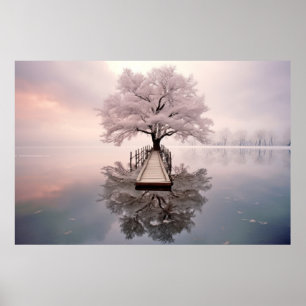 Baum in ruhiger Lage am See Poster