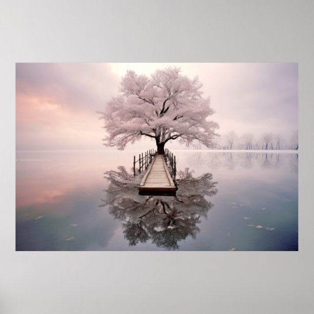 Baum in ruhiger Lage am See Poster (Vorne)