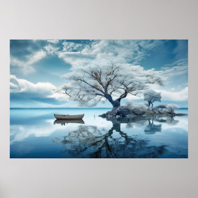 Baum in ruhiger Lage am See Poster (Vorne)