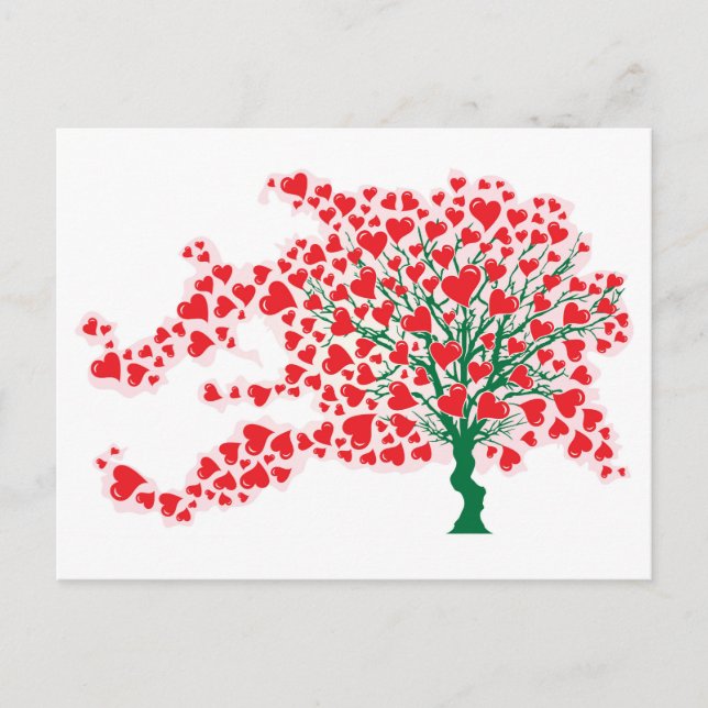 Baum in Wind mit Herz in Roten Farben Postkarte (Vorderseite)