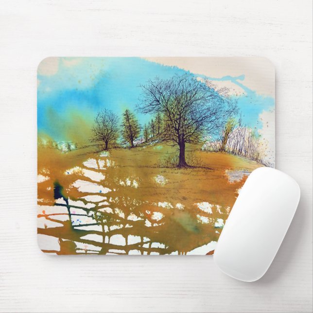 Baum Landschaft Wasserfarbene Kunst, Dichtung und  Mousepad (Mit Mouse)