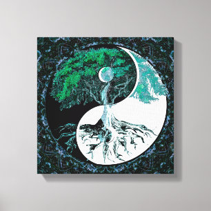 Baum Leben Yin Yang der Mondschein-Nacht Leinwanddruck