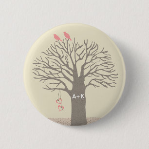 Baum-Liebe-Vogel-Liebe-Initialen-Gewohnheits-Knopf Button