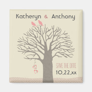 Baum-Liebe-Vogel-Save the Date Magnet-Rosa Magnet