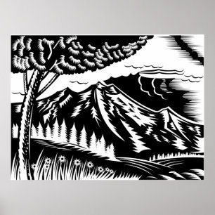 Baum mit Berg im Hinterwald Poster