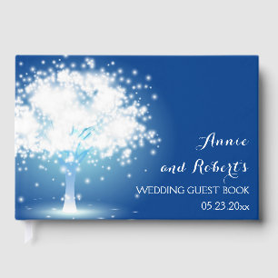 Baum mit glitzerndem Licht blaue Hochzeit Gästebuch