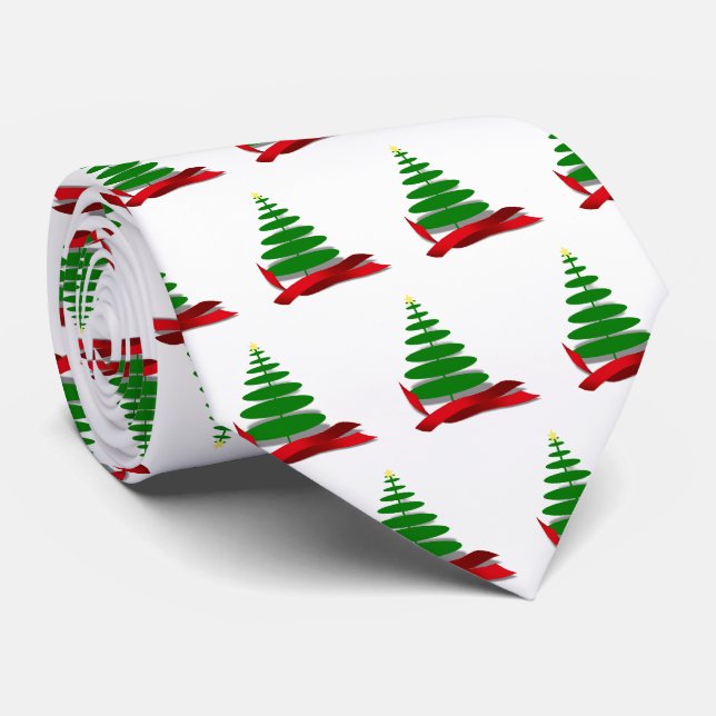 Baum mit rotem Band Weihnachten Krawatte (Gerollt)