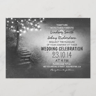 Baum mit Saitenlichter, schwarz-weiß Hochzeit Einladung