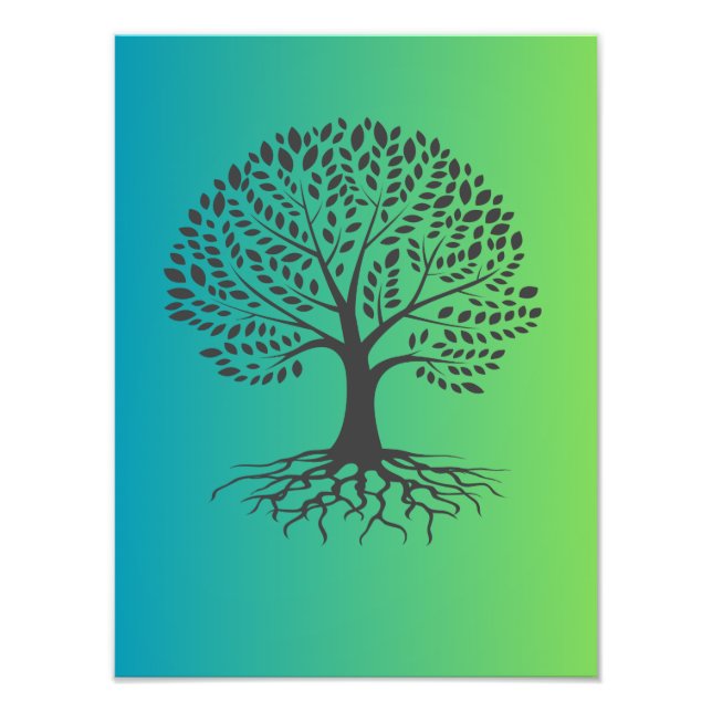 Baum mit Wurzeln auf grünem Hintergrund - Naturkun Fotodruck (Vorne)