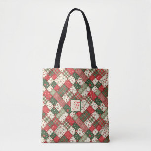 Baum-Muster-Weihnachten Patchwork grün rot Name Tasche