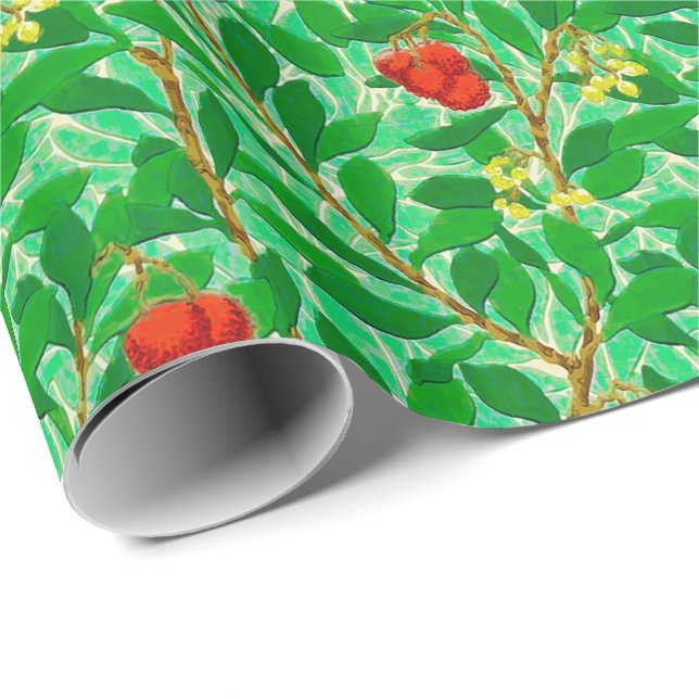 Baum-Muster William Morriss Lychee, hellgrün Geschenkpapier (Rolleneckpunkt)
