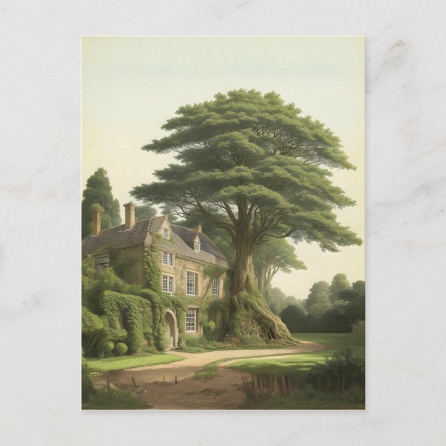 Baum nach englischem Landhaus Postkarte (Vorderseite)