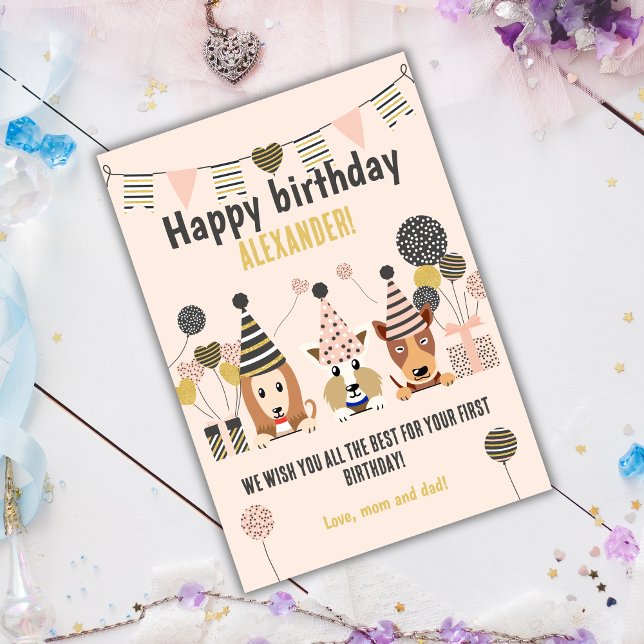 Baum niedliche Hunde mit Party-Hüte Ballons Geburt (Von Creator hochgeladen)