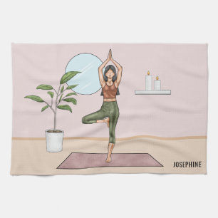 Baum-Pose Yoga Vrikshasana Frau Personalisierter N Geschirrtuch
