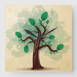 Baum Quadratische Wanduhr