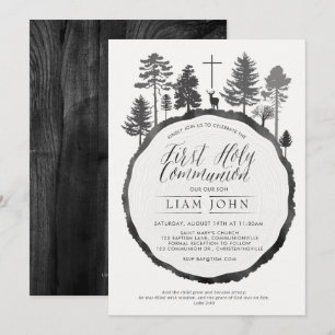 Baum-Ring mit Rotwild-Kommunions-Einladung Einladung