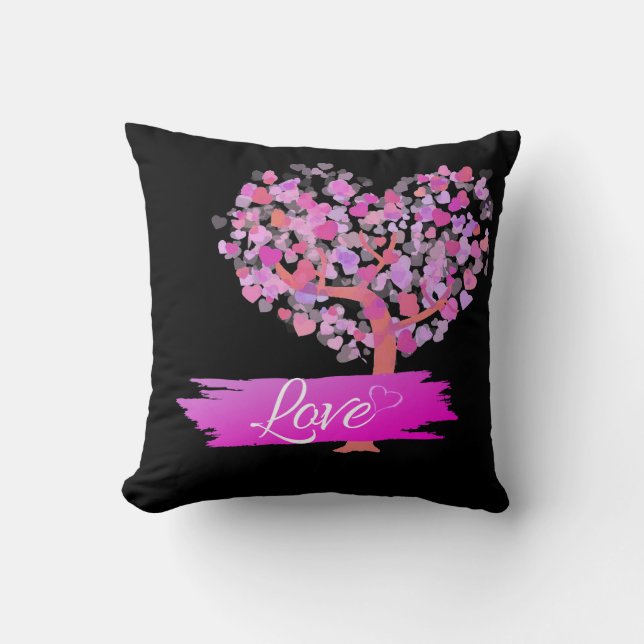 Baum rosa Herzen mit Liebe Kissen (Vorderseite)