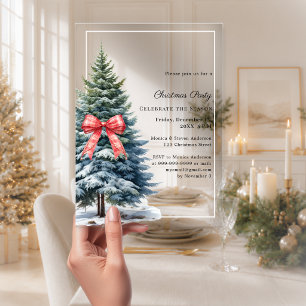 Baum Schnee rot Tartan Bogen klar Weihnachtsfeier Acryleinladungen