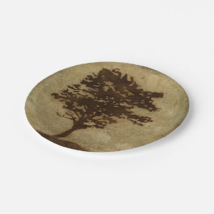 Baum-Silhouette auf Bronzehintergrund Pappteller
