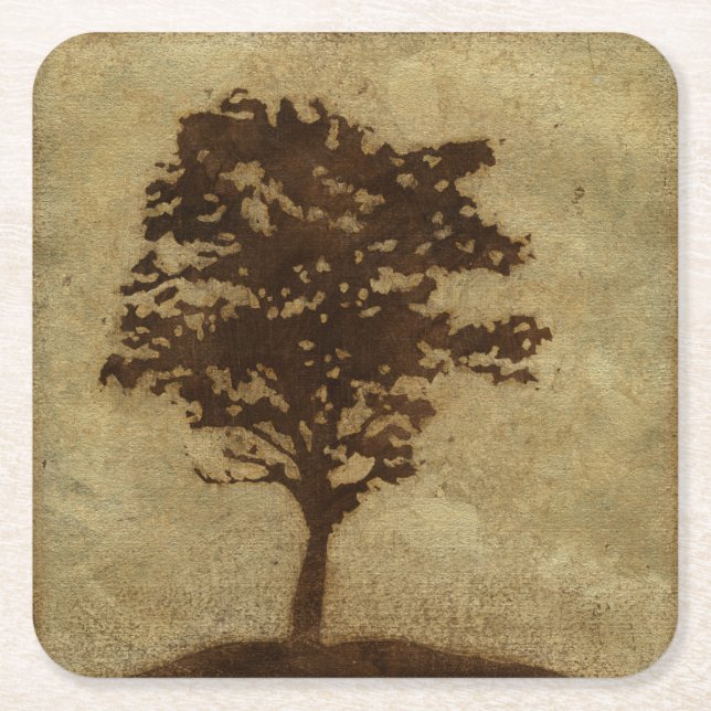 Baum-Silhouette auf Bronzehintergrund Rechteckiger Pappuntersetzer (Vorderseite)