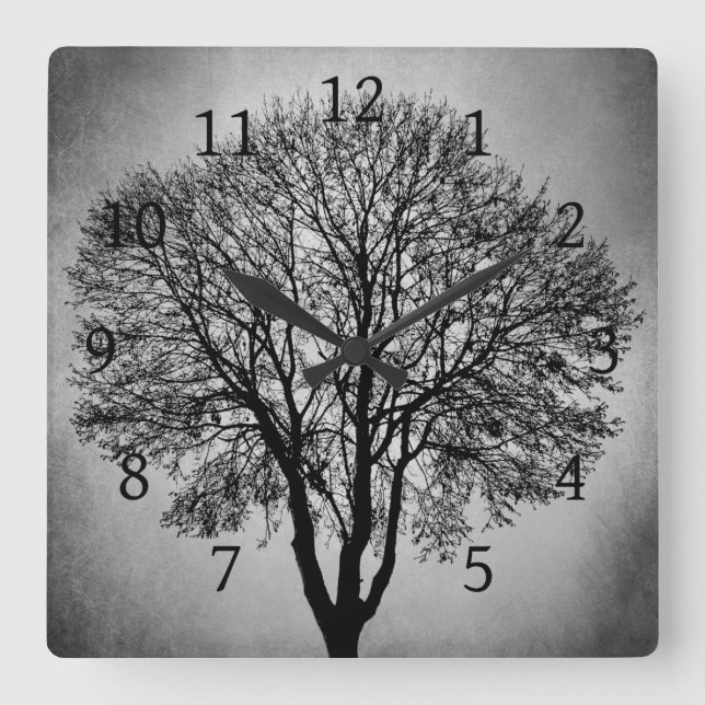 Baum-Silhouette-Design 206 Quadratische Wanduhr (Vorderseite)