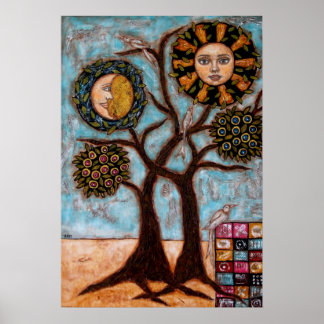 Baum, Sonne und Mondplakat Poster