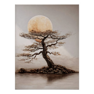 Baum Sonnenuntergang Leuchten Poster